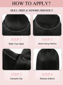 V Part Clip In Hair Extension 100% Human Hair Synthetic One Piece With 4 Clips Ins Color NC# NaturalColor Straight Real Premiun Human Hair For Women Easy To Style With Hair Curler And Straightener Invisible Suitable For Add Volume Lightweight All Day Wear - SNC - View 7