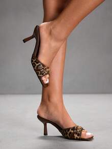 CUCCOO SZL Giày cao gót hở mũi họa tiết da báo trang trí kim loại thời trang mặc hàng ngày cho nữ - màu nâu - Xem 9