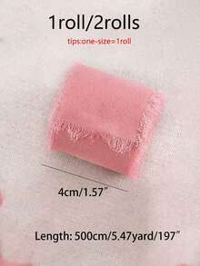 1 Roll/2 Rolls - Wedding Festival Party 6-Yard Handmade Tassel Chiffon Ribbon, 3.81 Cm X 7-Yard Ribbon Set Suitable For Wedding Invitations, Bride Bouquets, Gift Wrapping, DIY Crafts - romantic powder - View 5