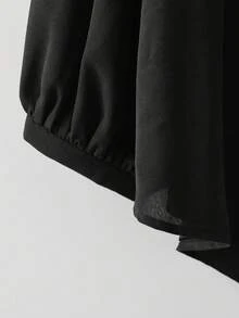SHEIN Essnce Plus Size Casual Black Woven Fabric Pants Suit Set For Women Long Sleeve Tunic And Long Pants Co-Ord - Black - View 8