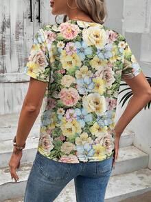 EMERY ROSE 女士休闲印花宽松圆领短袖T恤，适合夏季穿着 - 白色 - 查看 2