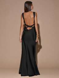 SHEIN BAE Sexy Minimalist Solid Color Yellow/Cream Deep V-Neck Sleeveless Backless Tie Dress, Suitable For Party, Cocktail, Formal Occasions, Bridesmaid, Birthday, Christmas, Business Casual Open Back Dresses Gowns Glamorous Dress Sexy Long Dress