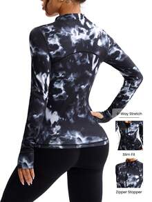Dewbera Women's Casual Sports Tie-Dye Print Zip-Up Jacket - Multicolor - View 2