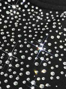 Manfinity Roghcode Men's Fashion Rhinestone Embellished Short Sleeve T-Shirt (Random Silver Powder) Sequin Top Men Rhinestone Top Men Rhinestone Shirt Men Men S Sparkly Shirt Glitter Shirt Men - Black - View 2