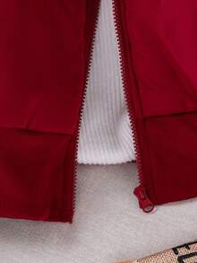 SHEIN Teen GirlCasual All-Match Versatile Sleeveless Short Padded Vest, Autumn/Winter - Burgundy - View 5