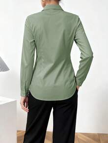 Modelyn Camisa casual de manga larga y hombros descubiertos, versátil para uso diario - Verde - Ver 2