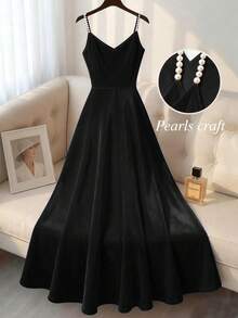 Franclia New Autumn Pearl Strap Elegant Elegant Women Dress - Black - View 2