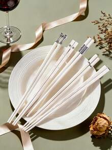 5支/10支装可重复使用浅粉色金属筷子，适合户外和居家使用，合金材质，防霉，高品质，防滑，耐热，家居日常礼品