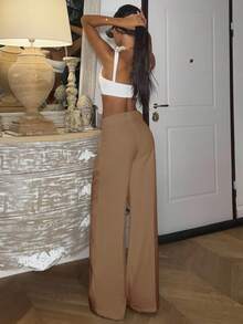 Maillard High Waisted Wide Leg Suit Trousers - Khaki - View 3