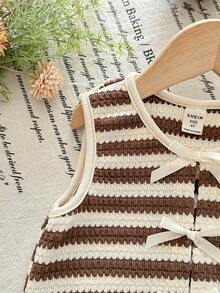 LMoss Kids Young Girl Fitted Ribbed Knit Crop Top - Brown - View 3