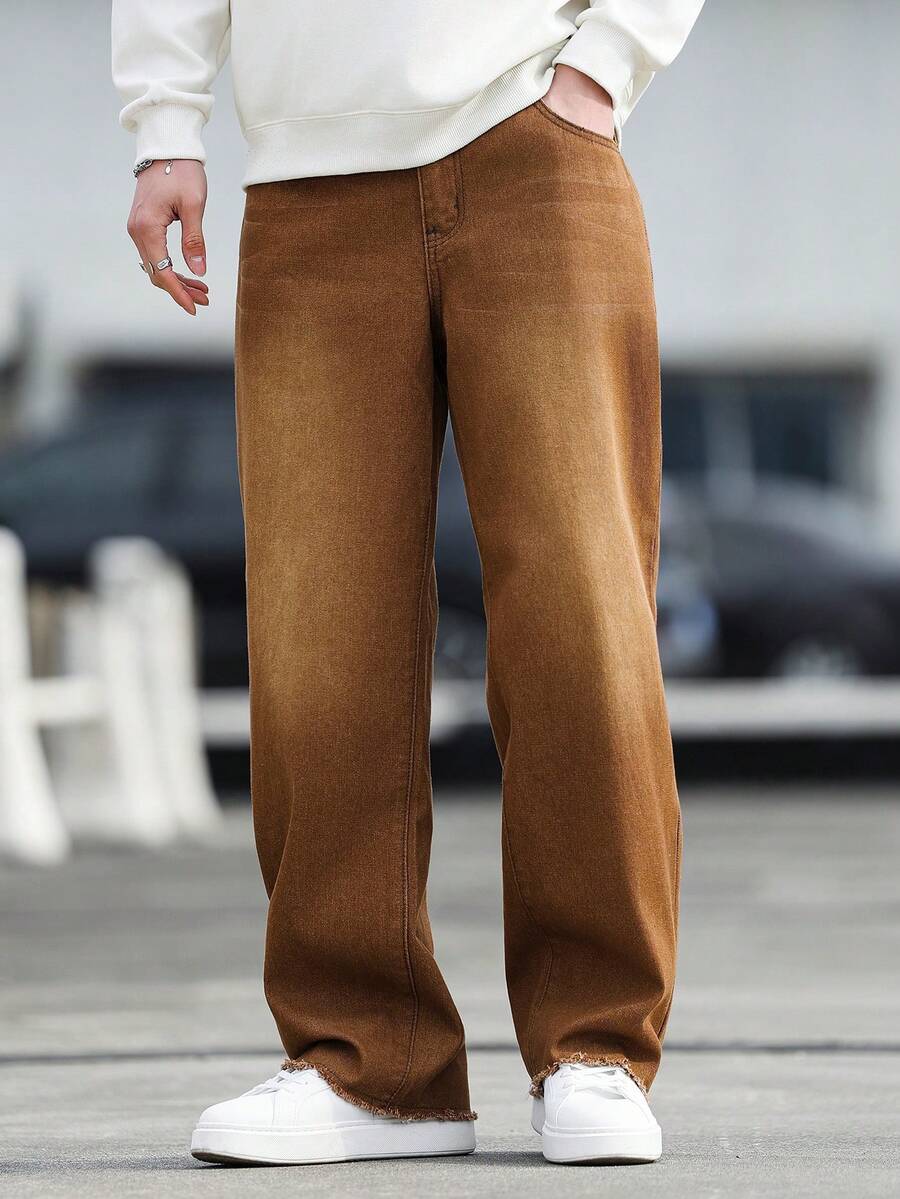 Manfinity Homme Jeans casuales de unicolor para hombres - Café integral - Ver 1