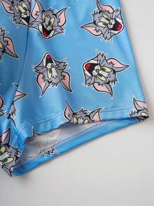 TOM & JERRY X SHEIN Men's Comfortable Soft Cartoon Pattern Letter Waistband Boxer Briefs