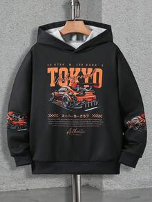 Tween Jungen Lässig Langarm Sweatshirt, digital bedrucktes Muster Design, Rippbündchen und -saum, lässig aber geeignet für täglichen Gebrauch und Sport - Schwarz - Übersicht 1