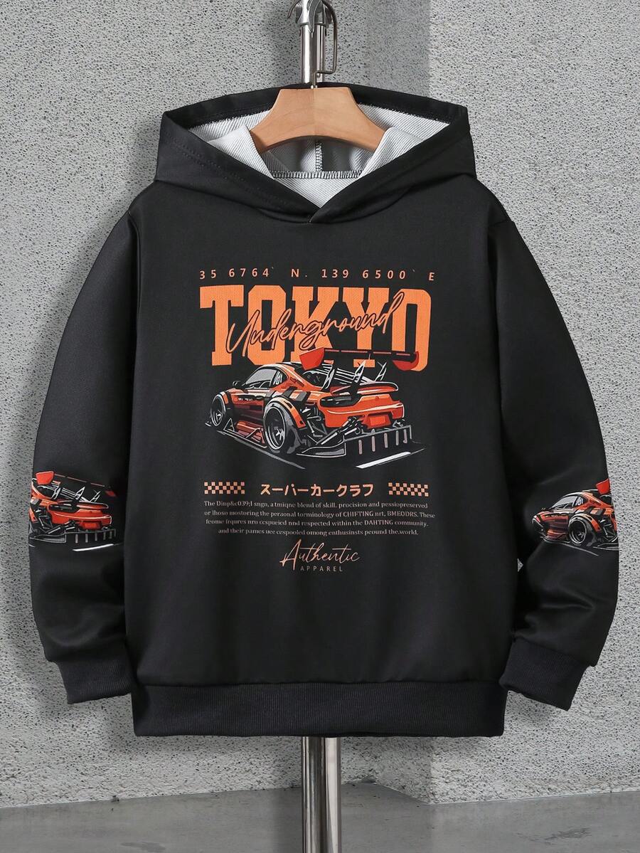 Tween Jungen Lässig Langarm Sweatshirt, digital bedrucktes Muster Design, Rippbündchen und -saum, lässig aber geeignet für täglichen Gebrauch und Sport - Schwarz - Übersicht 1