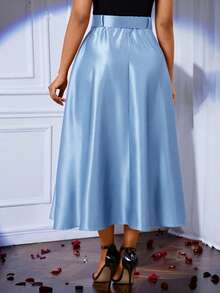 SHEIN Lady Women's Solid Color Elegant Pleated Skirt Weddings & Events Wedding Spring Summer Summer Clothes Summer Outfits Summer Summer Clothes Spring Break Outfits Spring - Baby Blue - View 2