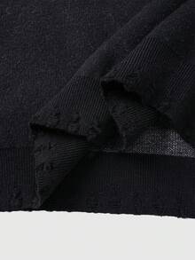 ROMWE MEN Goth 男士休闲图案拼接毛边连帽衫，秋冬款 - 黑色 - 查看 6