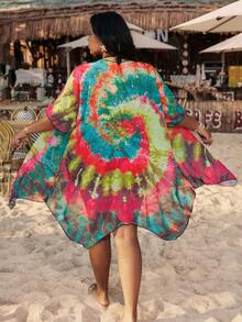 Swim Vcay 大码女士彩色扎染印花和服浴袍，度假风 - 彩色 - 查看 2