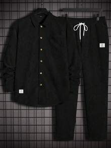 EASEVO Plus Size Men's Fitted Shirt And Pants Set - Black - View 8