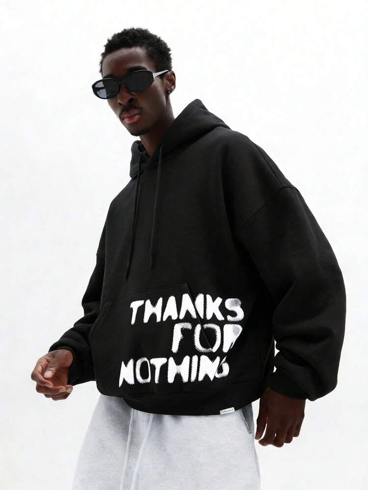 Boxy Fit Hoodie With Text Print