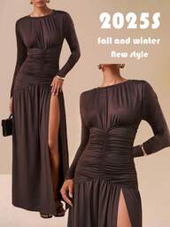 Zivah 2025 Herfst en Winter Nieuwe Woon-werkverkeer Elegant Casual Maxi-jurk, Dagelijkse Dates, Woon-werkverkeer, Zakelijk, Vrouwelijk, Elegant, Strand, Cruisefeest, Eenvoudig, Internet Celebrity Bestseller, Verjaardagsfeest, Luxe Feest, Kerstmis, Nieuwjaar, Festival