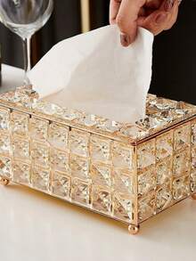 1pc Modern Metal And Crystal Tissue Box - Elegant Tissue Storage Box Metal High-End Luxury Tissue Napkin Holder, Tissue Storage Box For Bathroom Living Room Bedroom, Suitable For Home Centerpieces, Living Room Dining Table Desktop Tissue Box, Thanksgiving, Valentine's Day Home Decoration Perfect Gift - Multicolor - View 4