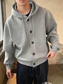 DAZY Men's Solid Gray Button-Up Hooded Sweatshirt Sweatshirt, Thermal Lined For Autumn/Winter - Grey - View 1