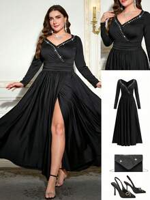Gownix Váy dự tiệc đính đá sang trọng cỡ lớn - màu đen - Xem 1