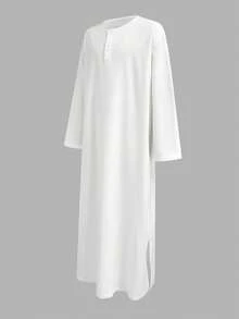 SHEIN Baby Boy Casual Vintage Arabic Style Open Front Loose Long Shirt, Suitable For Party, Daily Wear, Home, Spring, Summer, Autumn