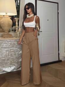 Maillard High Waisted Wide Leg Suit Trousers - Khaki - View 6