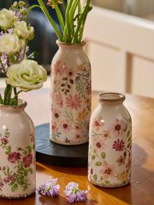 Cirelle 复古裂纹釉陶瓷花瓶，农舍风格装饰，凹槽瓶身，乳白色饰面，适合干花插花，可作餐桌摆件，成人适用，家居装饰品 - 彩色 - 查看 5