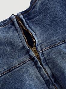 SHEIN MOD Chân váy denim thời trang nữ với dây buộc bên hông và hai lớp bèo nhún ở gấu váy. - Màu xanh lam - Xem 4