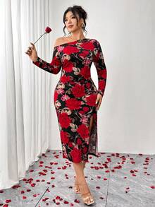 Elenzga 女士优雅浪漫不对称露肩开衩连衣裙 - 彩色 - 查看 7