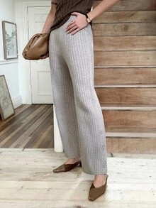 Elyressa 1 Stück einfarbige gerippte Textur, helle Farbe, sanft, minimalistisch, vielseitig, Strickjose, bequem und modisch für Damen im Herbst/Winter - Grauviolett - Übersicht 3