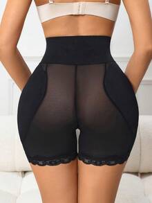 SHEIN 女士高腰收腹网眼拼接塑身裤 - 黑色 - 查看 7