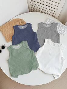 4pcs/Set Young Boys' Casual Comfortable Tank Top, Suitable For Spring/Summer - Multicolor - View 2