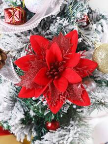 24 Artificial Flower Heads Sparkling Flowers Suitable For Home, Wedding, Party, Flower Garland DIY Holiday Decoration - Small Clover-red+Red 04 - View 4