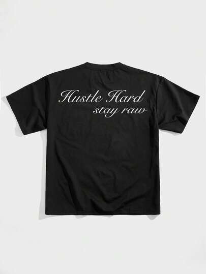 StoneGrade 时尚手写字体图案休闲黑色短袖T恤，男士必备，约会聚会必备，适合送给男友