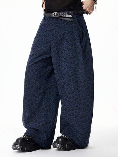 Street Life Pantalones de pierna curva con estampado de leopardo de moda para hombres