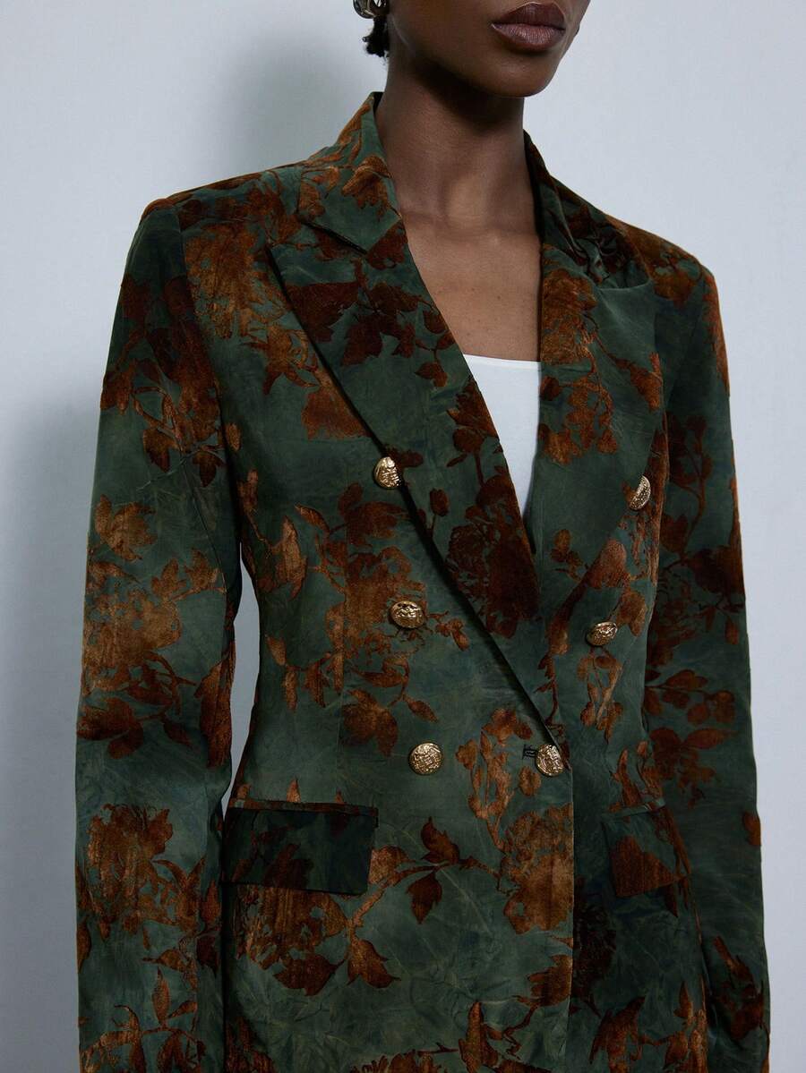 Aveloria Modichic Áo blazer nữ thanh lịch, kiểu dáng jacquard, cài khuy đôi, thích hợp cho công sở. - Nhiều màu - Xem 1