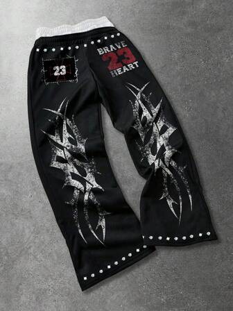 Pantalon de survêtement ample à double bande de taille imprimée pour hommes