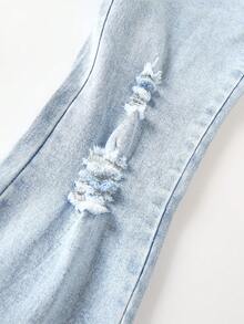 SHEIN ChillGRL TWEEN GIRLS Vintage Washed Color Denim Jeans, Distressed Hem Flare Leg, Street Style, Fashionable New Design Flared Jeans Girls - Light Wash - View 5