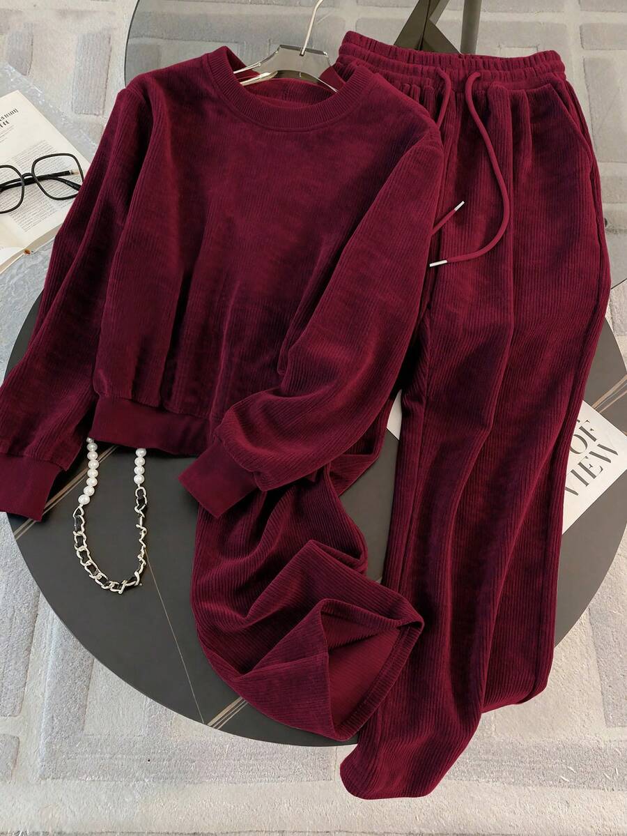 Resyla 2pcs/Set Minimalist Round Neck Sweatshirt, Commuting Fashion Gift For Friends