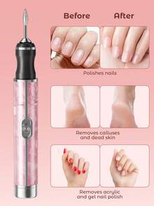 Teckwe 12-Head Electric Nail Grinder Kit, Multi-Functional Nail Drill, USB Rechargeable Nail Sander, Professional 4-Speed Nail File, Nail Polishing Care Shaping Tool, Manicure Tool, Great Gift For Women - Pink - View 5