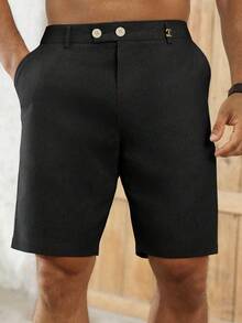 Manfinity RSRT Pantalones cortos casuales de lino recto color albaricoque para hombres Manfinity Nomadique - Negro - Ver 5