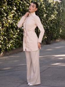 Andrea Bello Manteau zippé avec ceinture et détail de rabat pour l'automne/hiver - Kaki - Voir 3