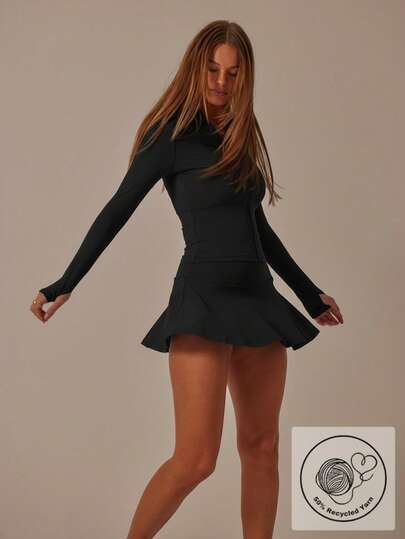 Aralina Leisurewear Zip Front Long Sleeve Top And High Waist Biker Shorts Two Pieces Set