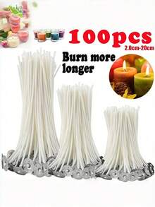 100PCS Various Sizes Pre Waxed Free Long Burning Candle Wicks For DIY Candle Making Party Supplies Wedding Decorations Festival Celebrations Home Craft Scented Candle Supplies - White - View 1