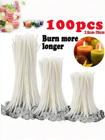 100PCS Various Sizes Pre Waxed Free Long Burning Candle Wicks For DIY Candle Making Party Supplies Wedding Decorations Festival Celebrations Home Craft Scented Candle Supplies