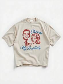 StoneGrade Vintage American Figure Poster Casual Print Men's Regular Fit Loose Shoulder Short Sleeve T-Shirt, Essential For Dates And Gatherings, Fashionable, Suitable As Gift For Boyfriend - Apricot - View 4