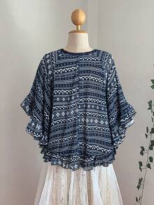 Sunspun Camisa suelta con estampado de estilo retro para tallas grandes - Multicolor - Ver 2